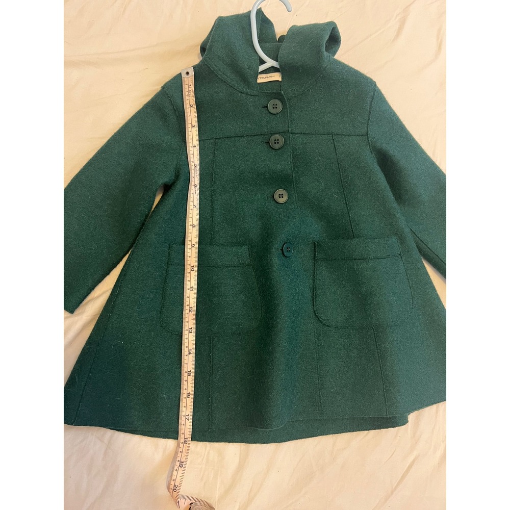 AnnTaranh Wool Green Hooded Coat Toddler Girls 2 Button Front Pocket - Picture 7 of 9